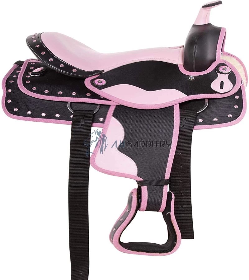 Synthetic Western Adult Horse Saddle Tack Barrel Racing with Matching Headstall + Breast Collar + Reins + Saddle Pad